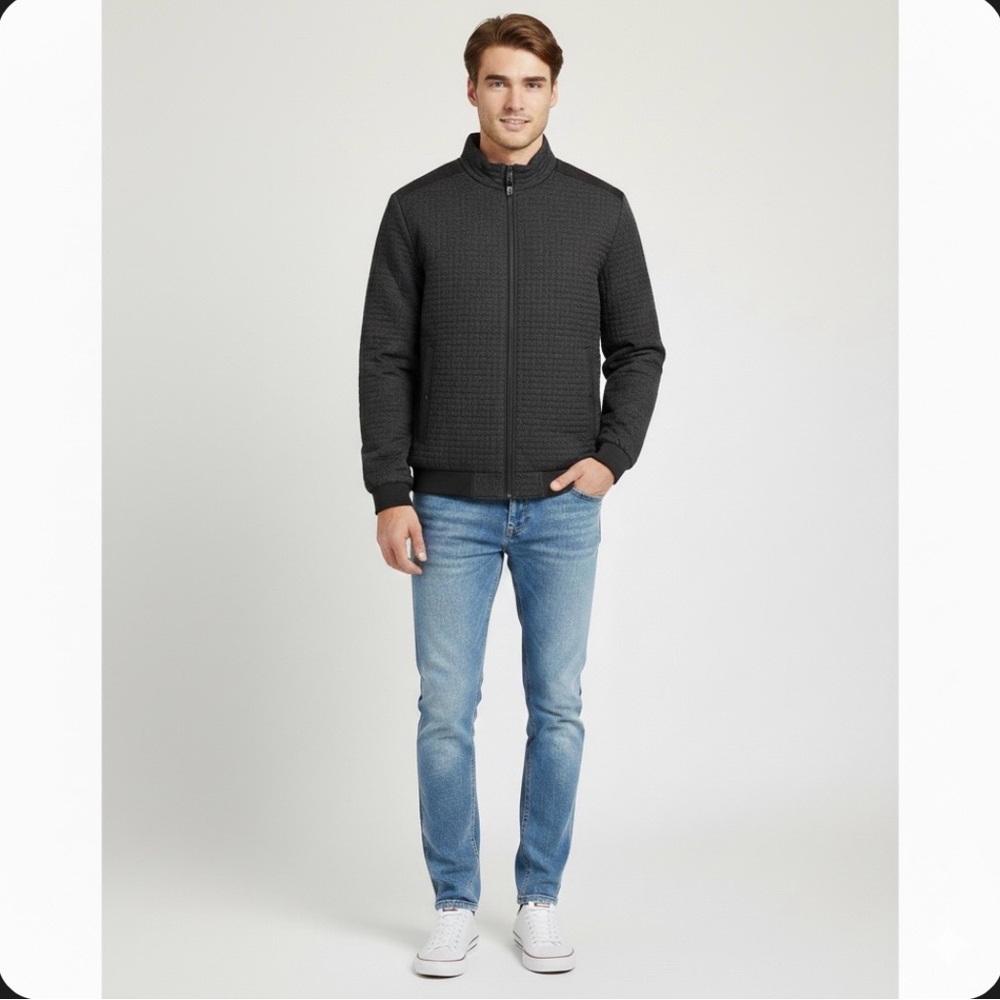Ted Baker London Ken Charcoal Grey Quilted Full Zip Jacket NWT Size 3 M